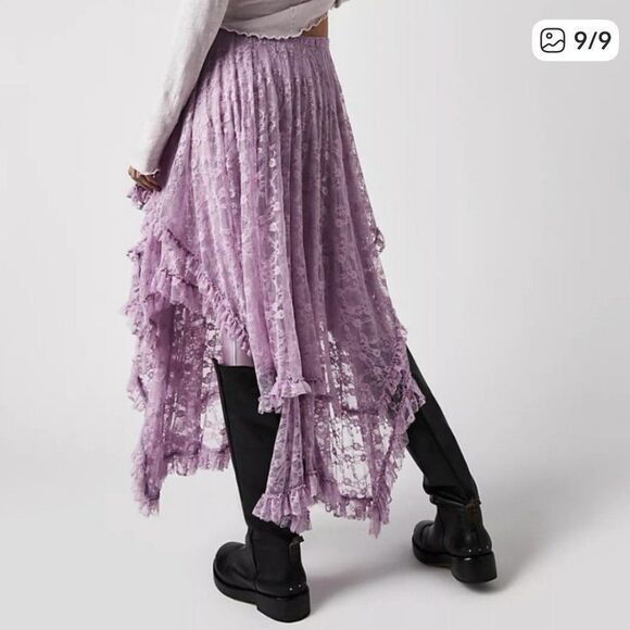 RARE Free People Lace Skirt Medium French Courtship Lilac Sheer Whimsical Fairy - Picture 12 of 12